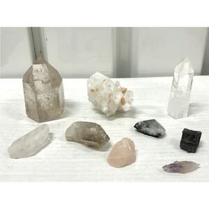 MIXED CRYSTAL LOT 9 PIECES SMOKEY QUARTZ APOTHOLYTE STILBRITE PHANTOM CRYSTAL